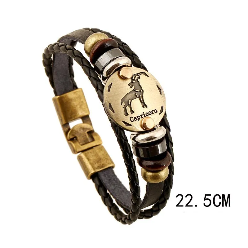 12 Constellations of the Zodiac Hematite Leather Charm Bracelet (Extra 30% Off | USE CODE: FS30)