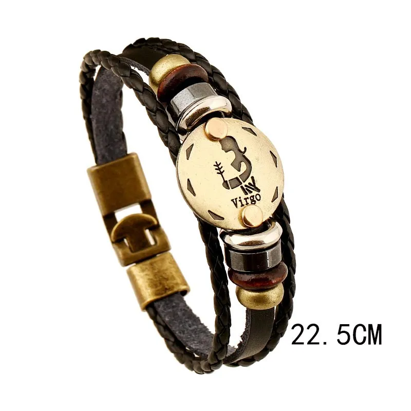 12 Constellations of the Zodiac Hematite Leather Charm Bracelet (Extra 30% Off | USE CODE: FS30)