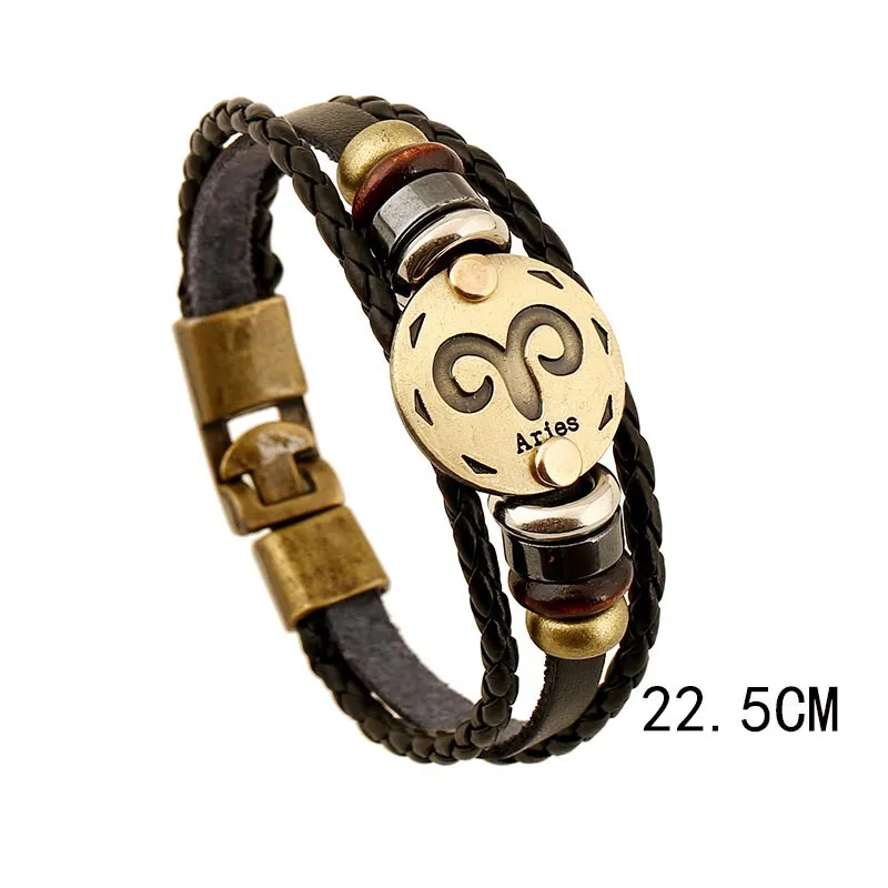 12 Constellations of the Zodiac Hematite Leather Charm Bracelet (Extra 30% Off | USE CODE: FS30)