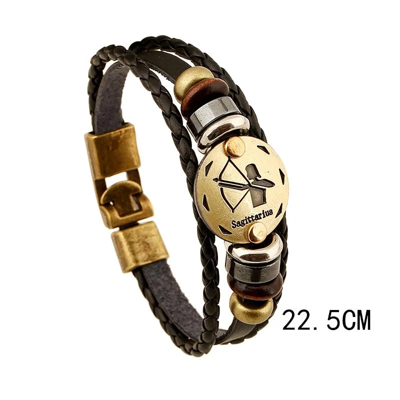 12 Constellations of the Zodiac Hematite Leather Charm Bracelet (Extra 30% Off | USE CODE: FS30)