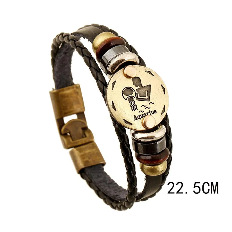 12 Constellations of the Zodiac Hematite Leather Charm Bracelet (Extra 30% Off | USE CODE: FS30)