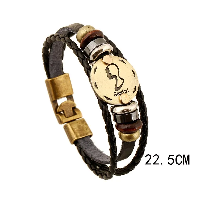 12 Constellations of the Zodiac Hematite Leather Charm Bracelet (Extra 30% Off | USE CODE: FS30)