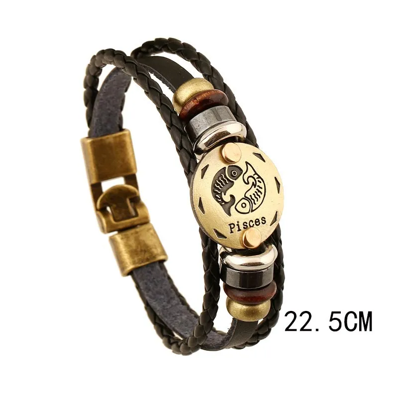 12 Constellations of the Zodiac Hematite Leather Charm Bracelet (Extra 30% Off | USE CODE: FS30)