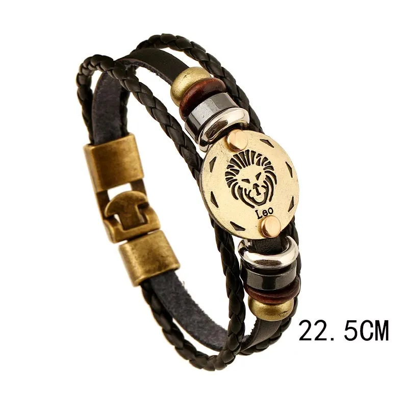 12 Constellations of the Zodiac Hematite Leather Charm Bracelet (Extra 30% Off | USE CODE: FS30)