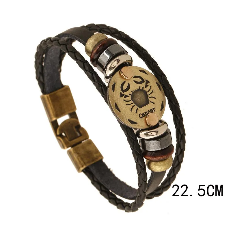 12 Constellations of the Zodiac Hematite Leather Charm Bracelet (Extra 30% Off | USE CODE: FS30)