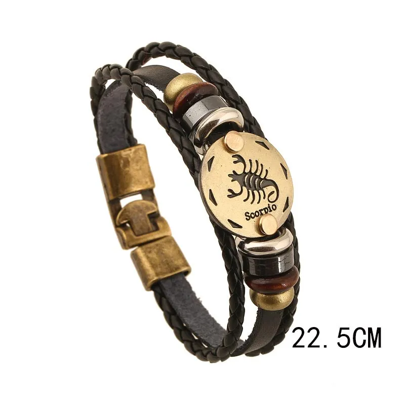 12 Constellations of the Zodiac Hematite Leather Charm Bracelet (Extra 30% Off | USE CODE: FS30)