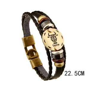 12 Constellations of the Zodiac Hematite Leather Charm Bracelet (Extra 30% Off | USE CODE: FS30)