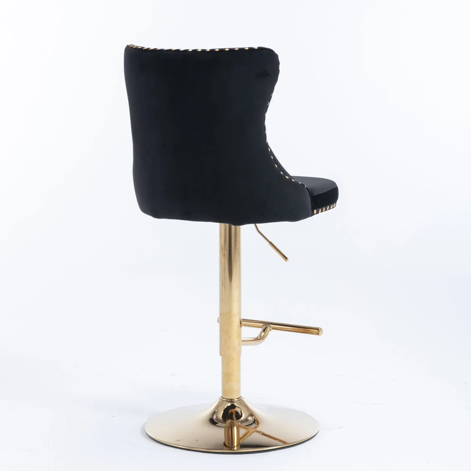 2-Pack Black Velvet Swivel Barstools, Golden Base, Tufted - 18" x 18.1" x 45.6"