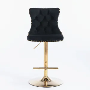 2-Pack Black Velvet Swivel Barstools, Golden Base, Tufted - 18" x 18.1" x 45.6"