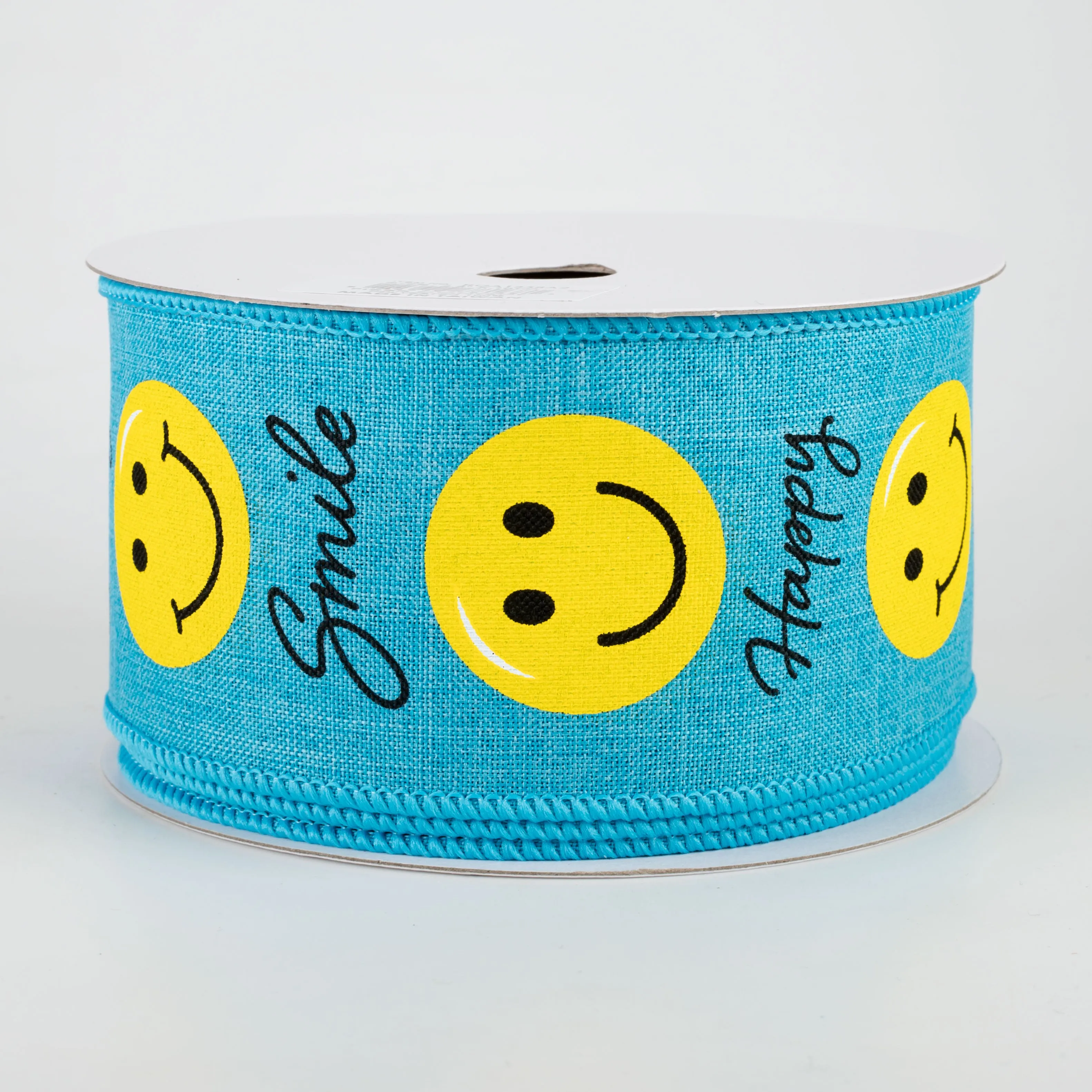 2.5" Smiley Face Ribbon: Turquoise (10 Yards)