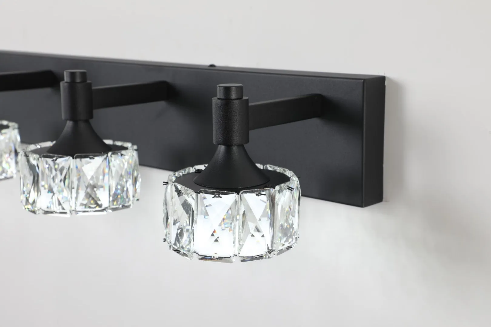 5-Light Matte Black LED Vanity Light Fixture with Crystal Glass Shades for Elegant Home Decor