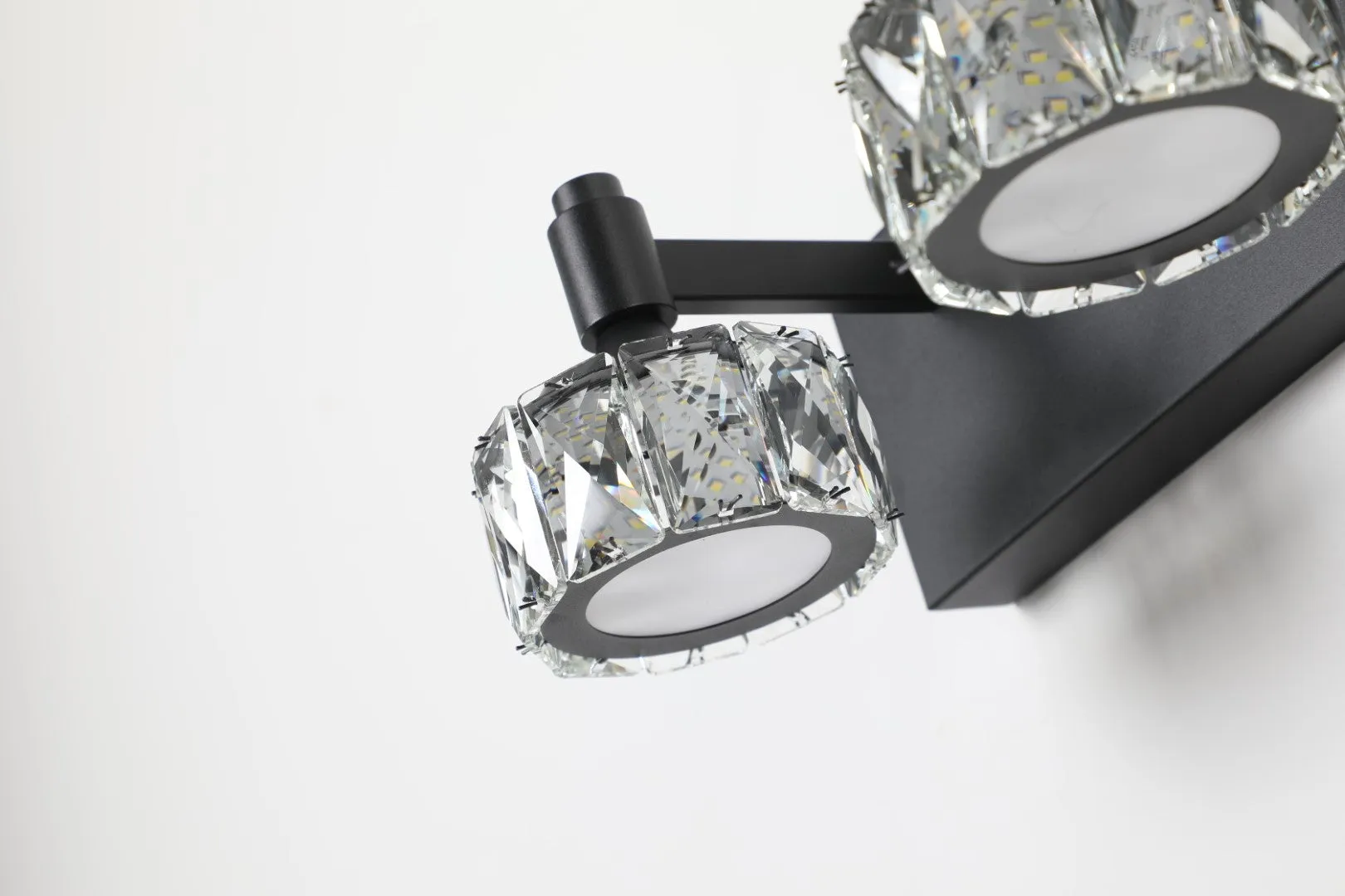 5-Light Matte Black LED Vanity Light Fixture with Crystal Glass Shades for Elegant Home Decor