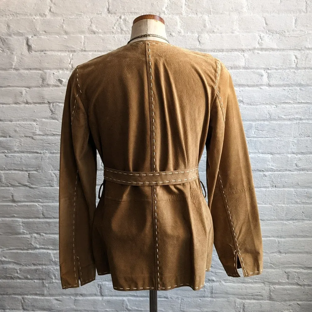 90s Vintage Western Minimalist Suede Jacket Neutral Camel Leather Cowgirl Blazer