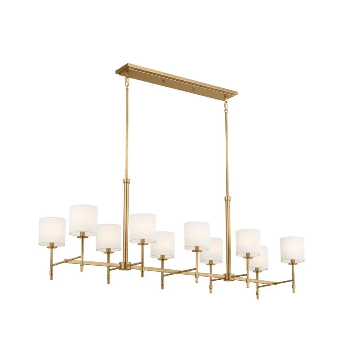 Ali 57" 10-Light Chandelier with Fabric Drum Shade, Brushed Natural Brass Finish