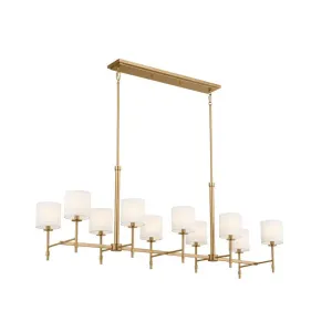 Ali 57" 10-Light Chandelier with Fabric Drum Shade, Brushed Natural Brass Finish