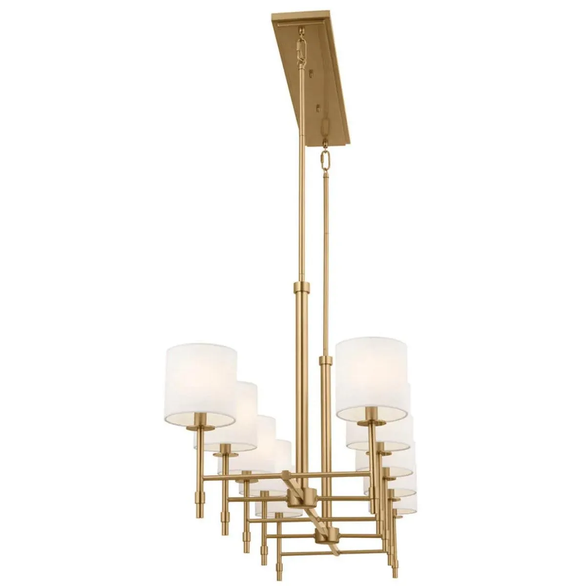 Ali 57" 10-Light Chandelier with Fabric Drum Shade, Brushed Natural Brass Finish