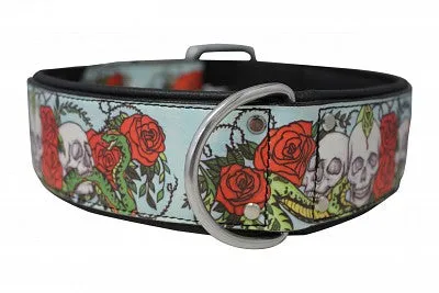 Angel 'Skulls & Roses' Leather Art Collar