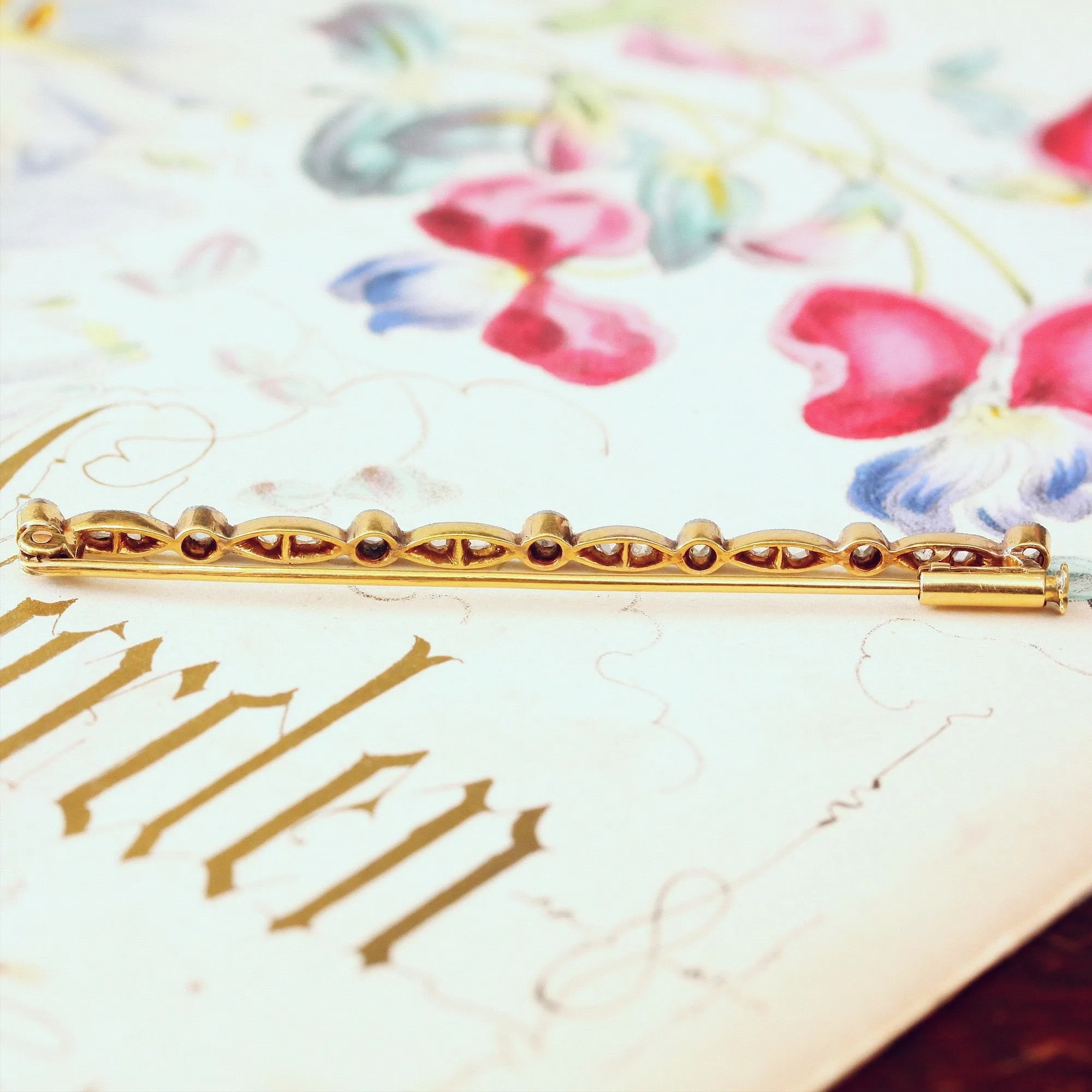 Antique Edwardian Rose Cut Diamond Bar Brooch