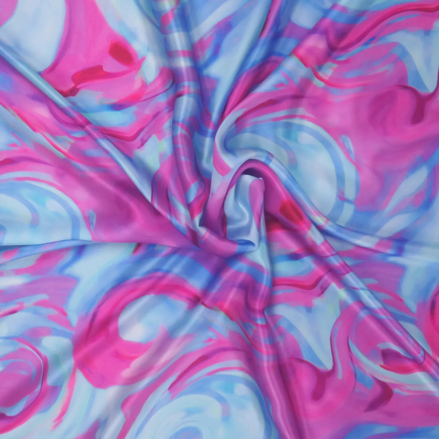 Aqua and Fuchsia Water Color Abstract Art Printed Silk Chiffon Fabric