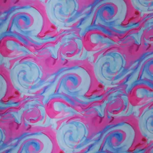 Aqua and Fuchsia Water Color Abstract Art Printed Silk Chiffon Fabric