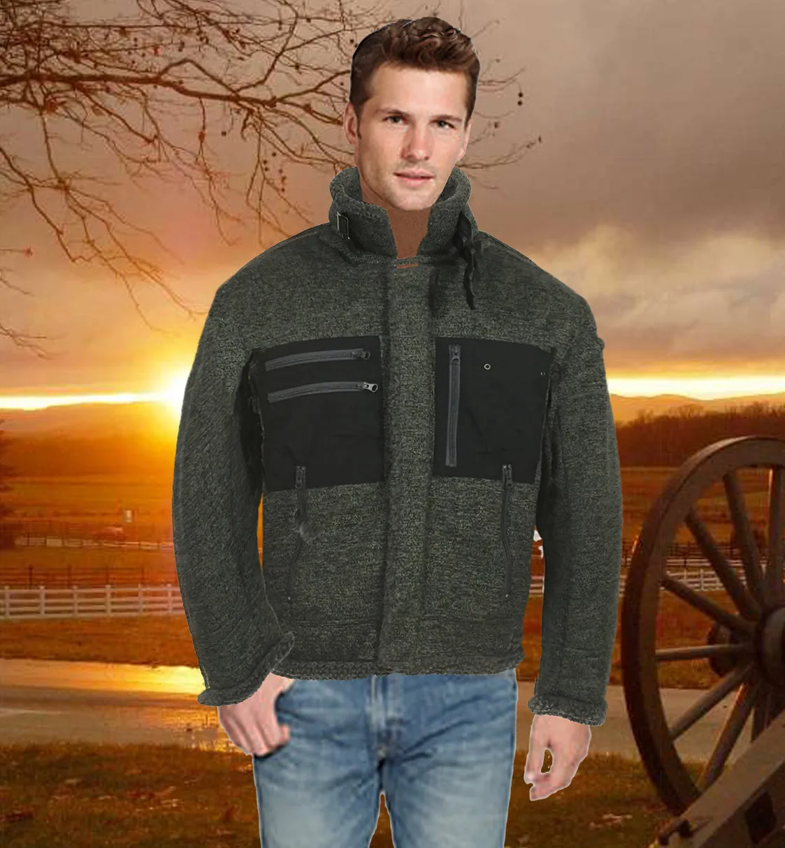 ASHORE MENS MELANGE WIND/RAIN PROOF SWEATER MIDWEIGHT JACKET