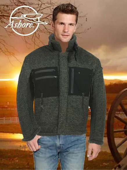 ASHORE MENS MELANGE WIND/RAIN PROOF SWEATER MIDWEIGHT JACKET