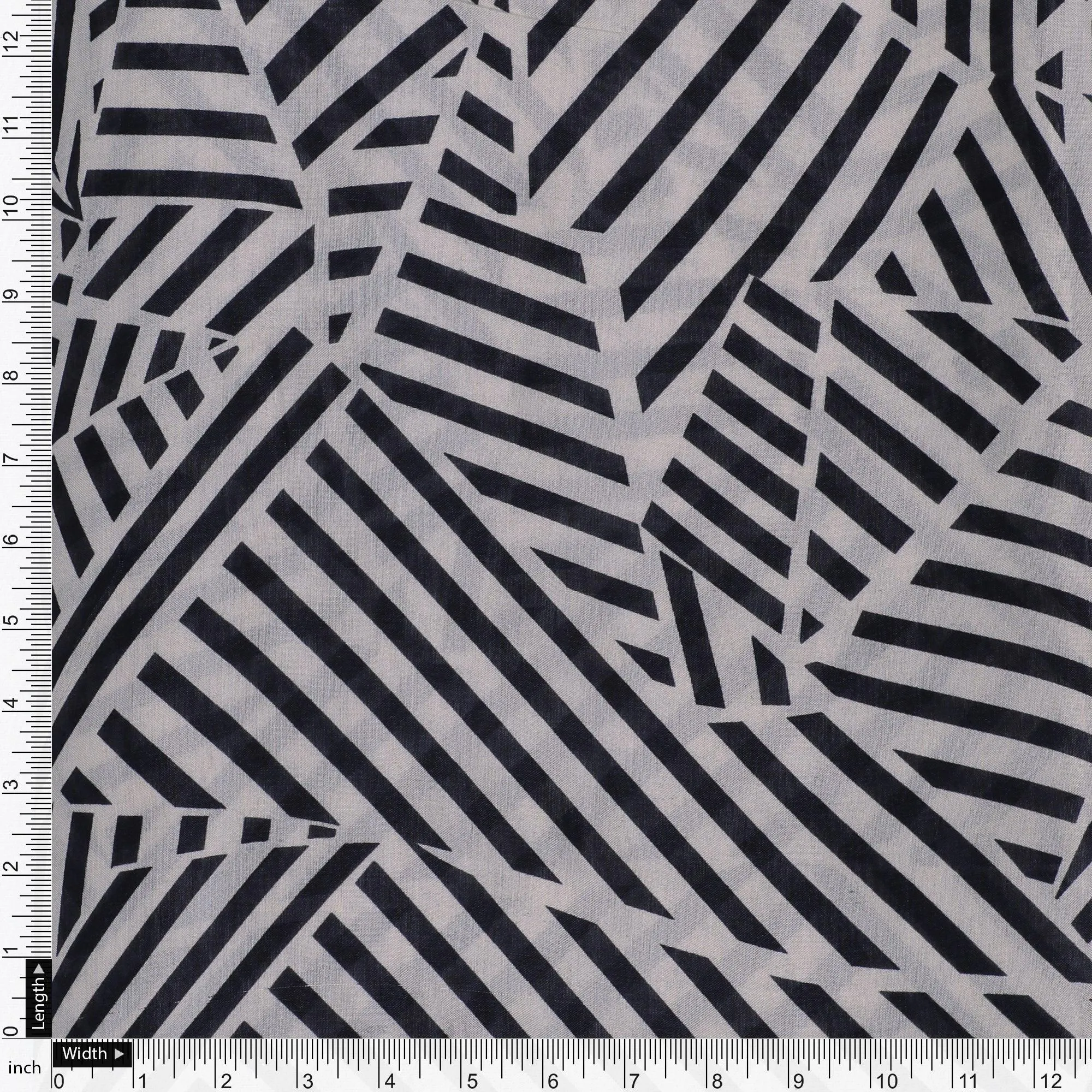 Attractive Black Strips With Bone Colour Digital Printed Fabric - Pure Muslin