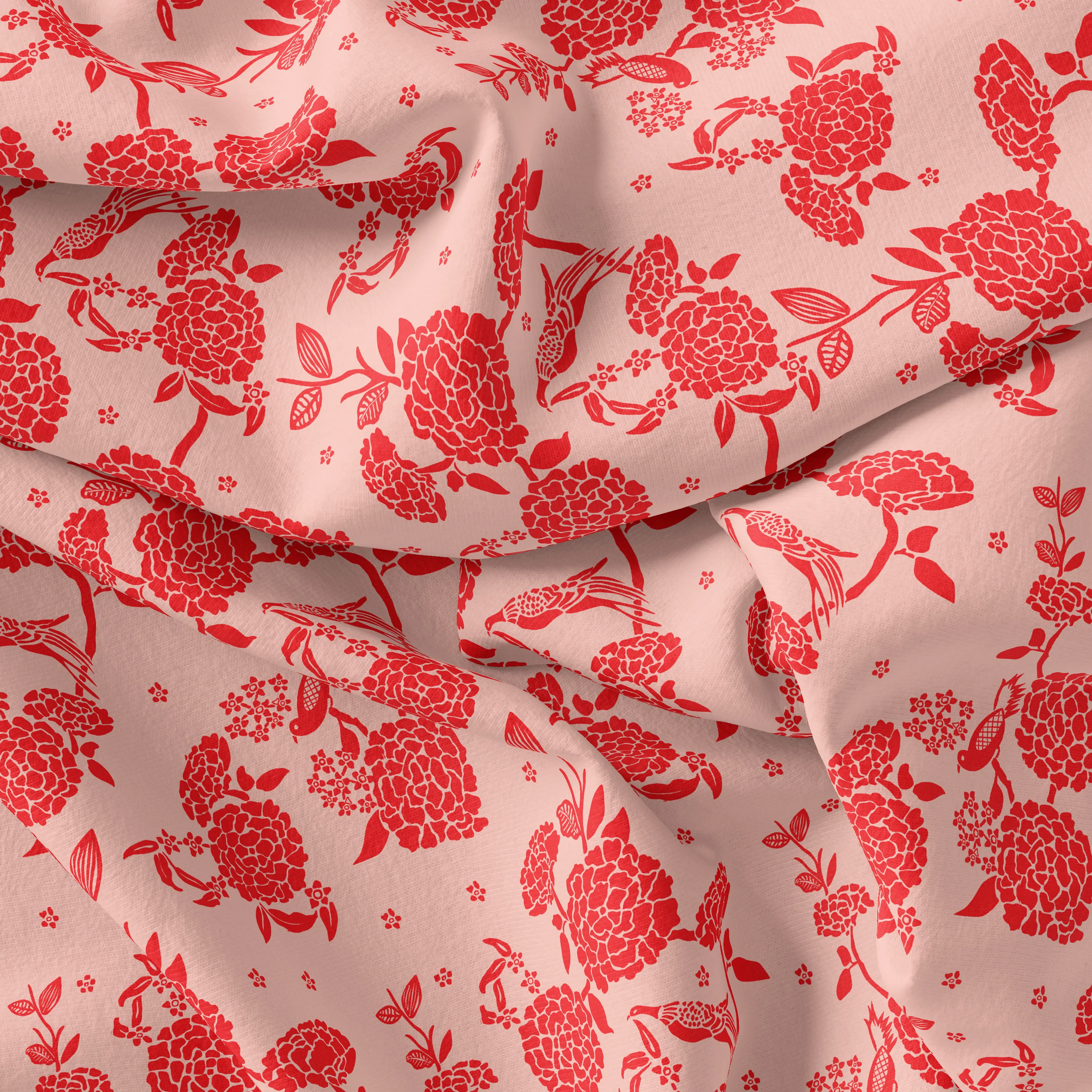 Attractive Red Dahlia Flower Digital Printed Fabric - Organza