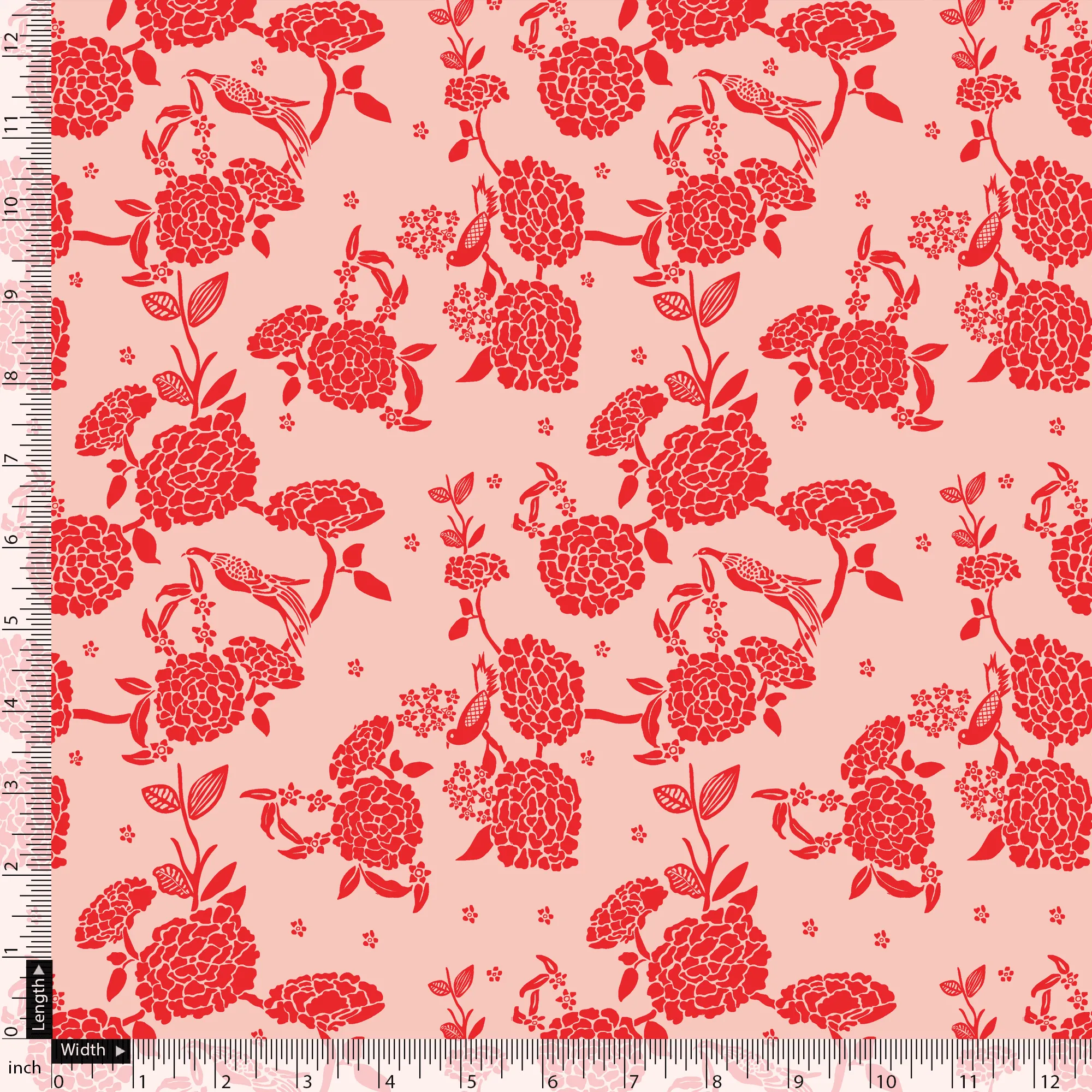 Attractive Red Dahlia Flower Digital Printed Fabric - Organza