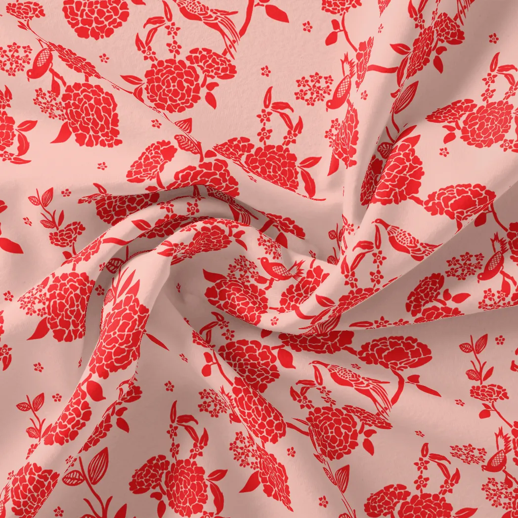 Attractive Red Dahlia Flower Digital Printed Fabric - Organza