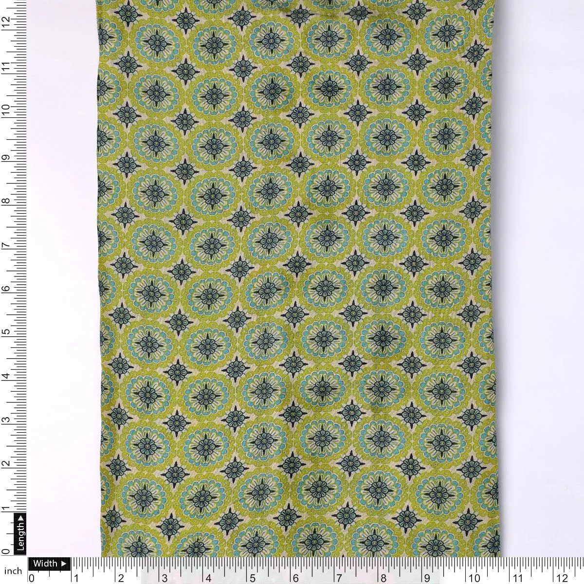 Attractive Tiny Green Link Flower Digital Printed Fabric - Pure Muslin