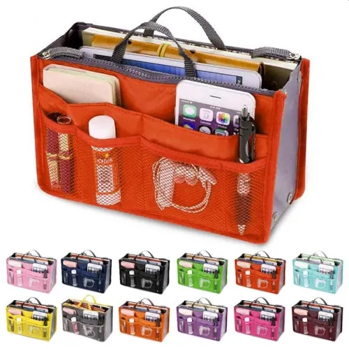 Bag Organiser Insert with 13 Pockets and Zippers