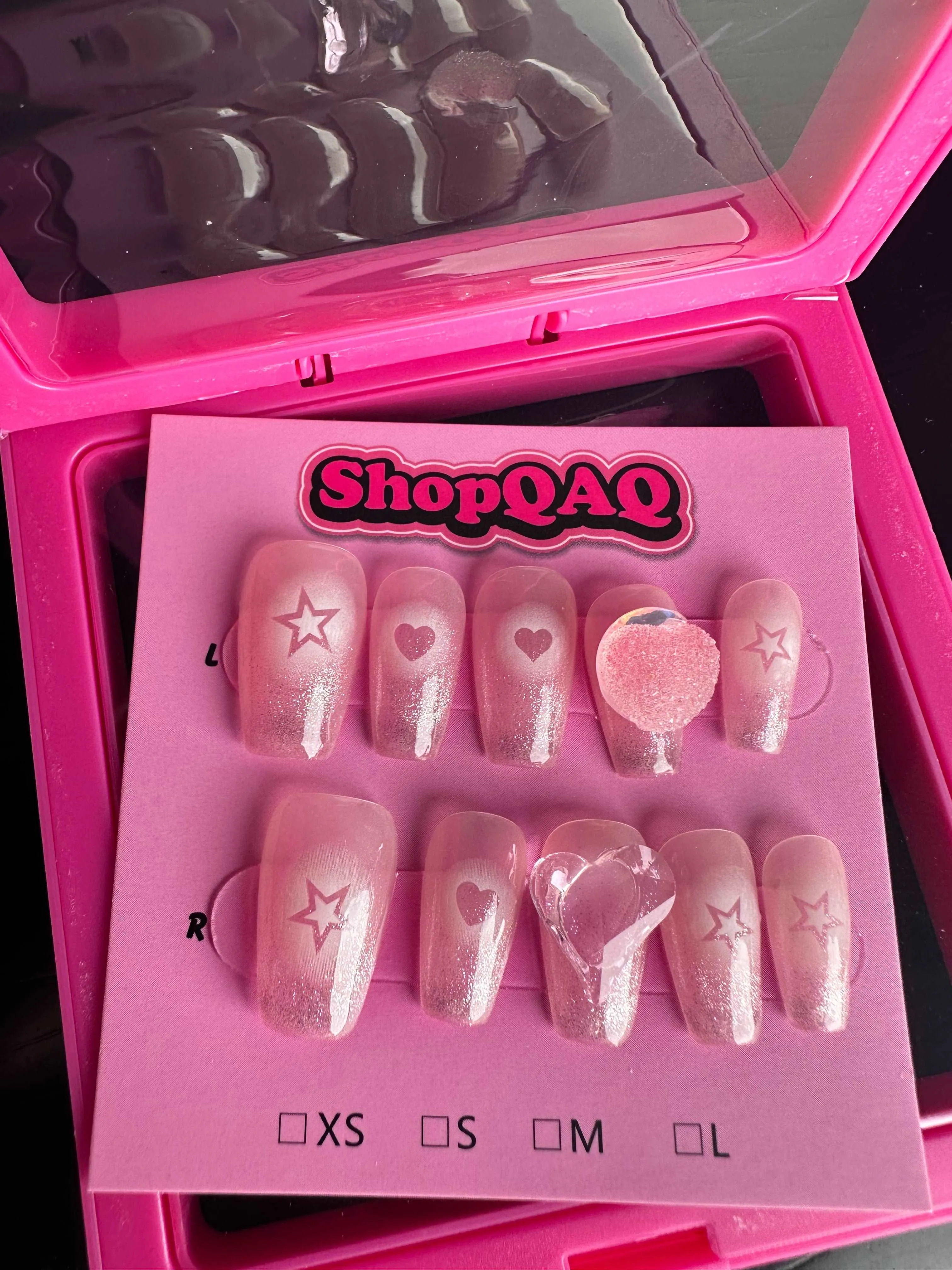 Beating Heart" Handcrafted Press-On Nails - Pink Heart Cat Eye Design with a Chic, Brightening Effect | Removable Nail Art