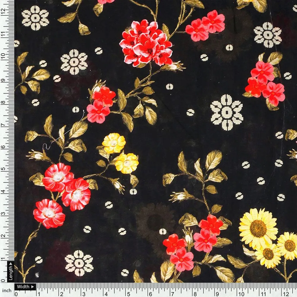 Beautiful Calico Flower With Branch Digital Printed Fabric - Cotton