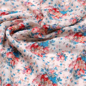 Beautiful Ditsy Flowers On Blue Digital Printed Fabric - Pure Georgette