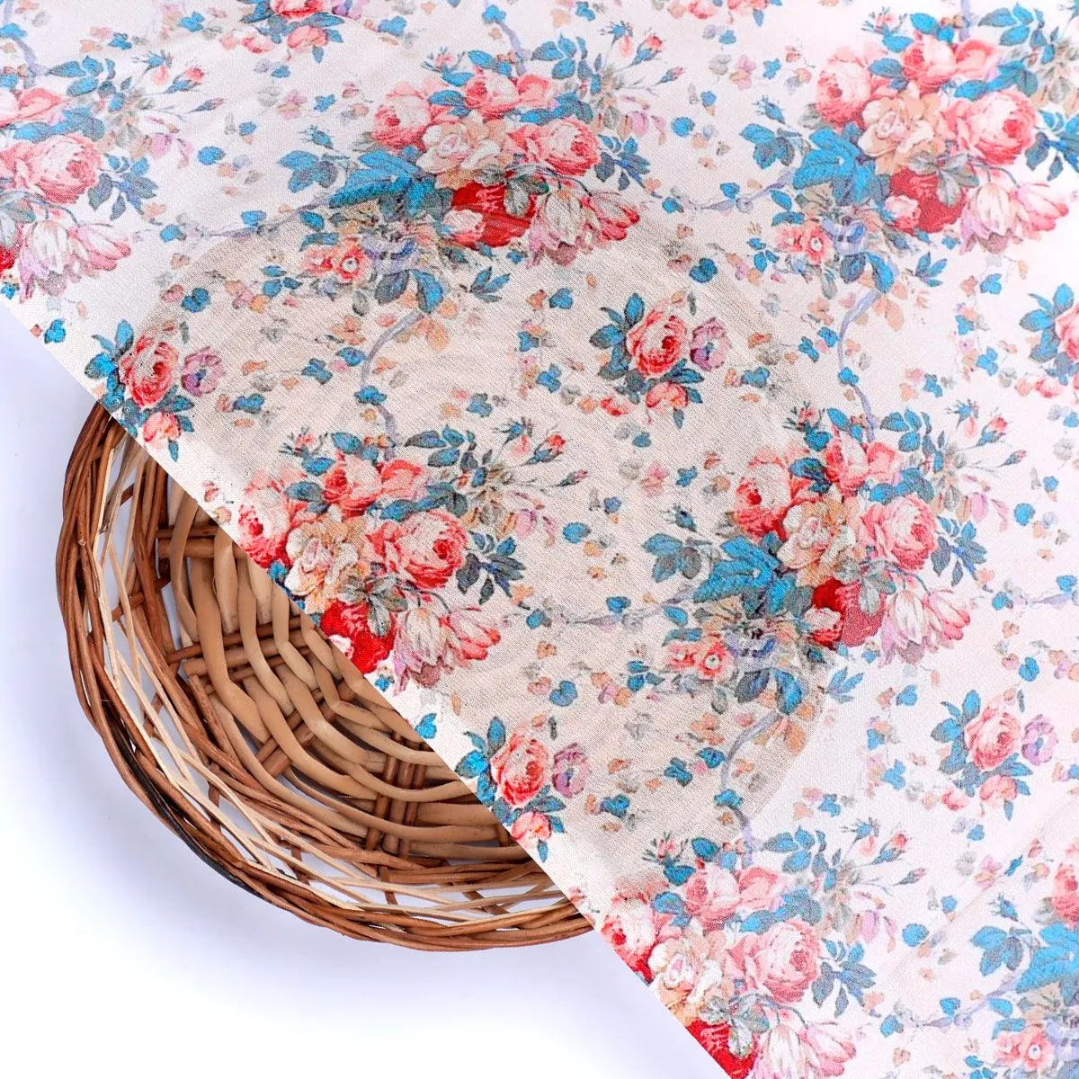 Beautiful Ditsy Flowers On Blue Digital Printed Fabric - Pure Georgette