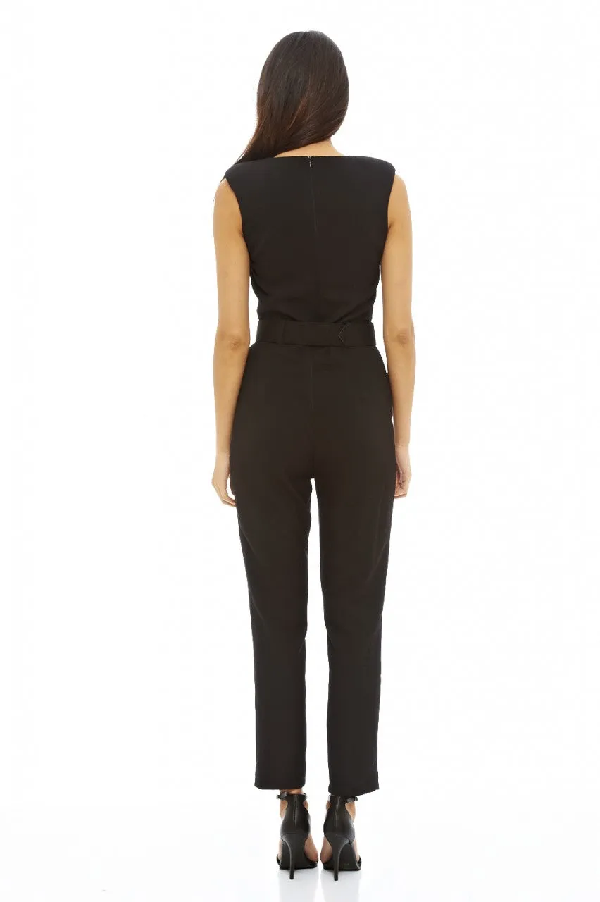 Belted Sleeveless Jumpsuit