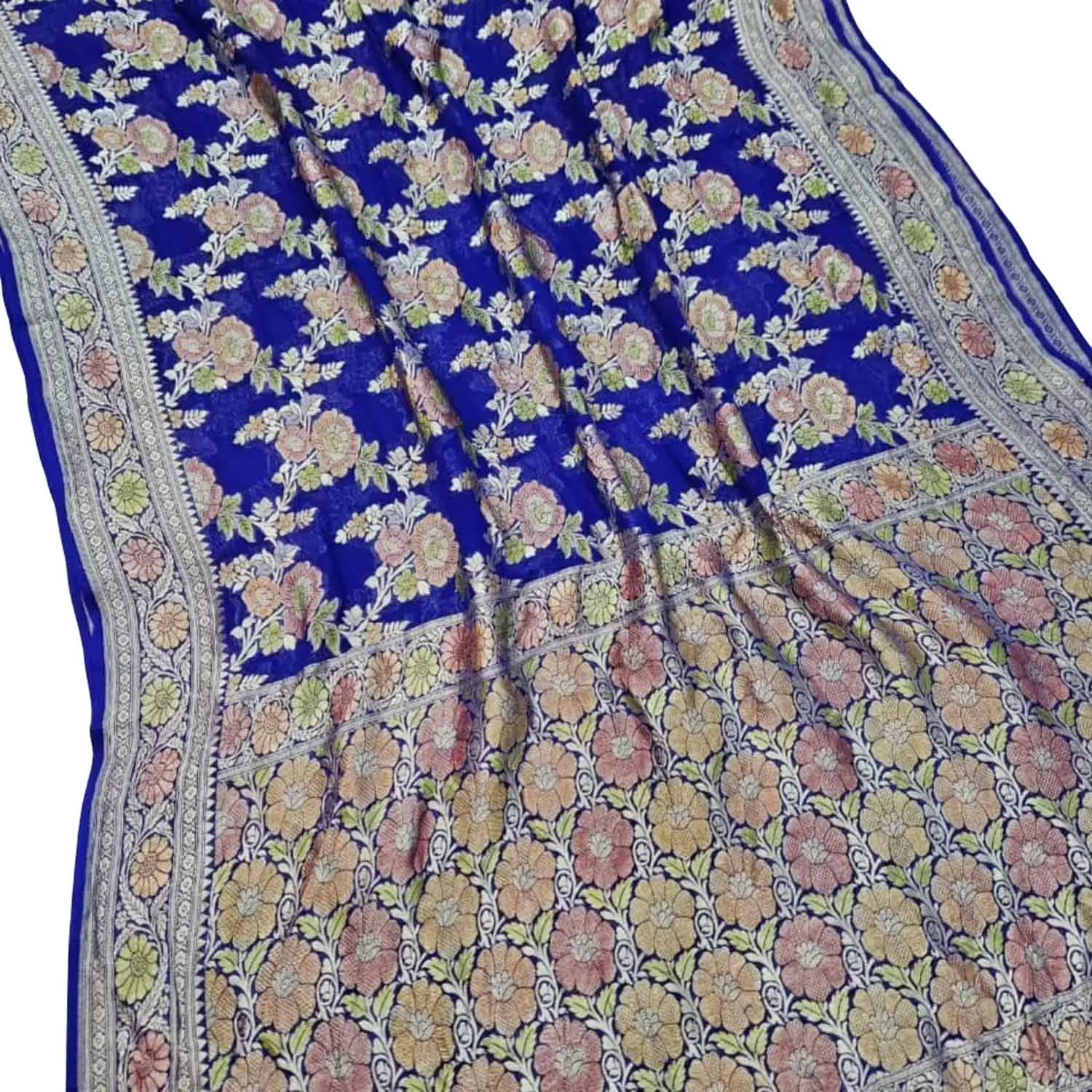 Blue Banarasi Georgette Saree with Brush Dyed Design