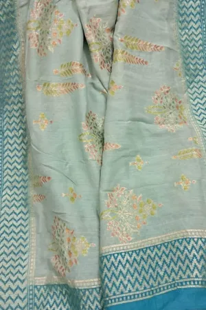 Blue Banarasi Pure Moonga Silk Brush Dyed Dupatta