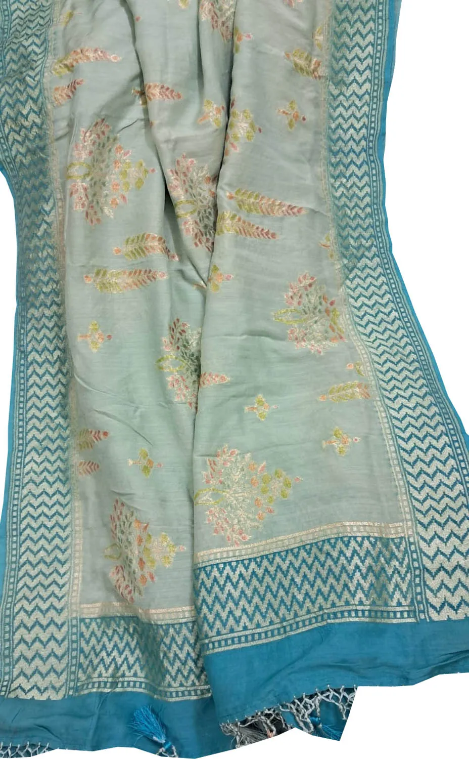 Blue Banarasi Pure Moonga Silk Brush Dyed Dupatta