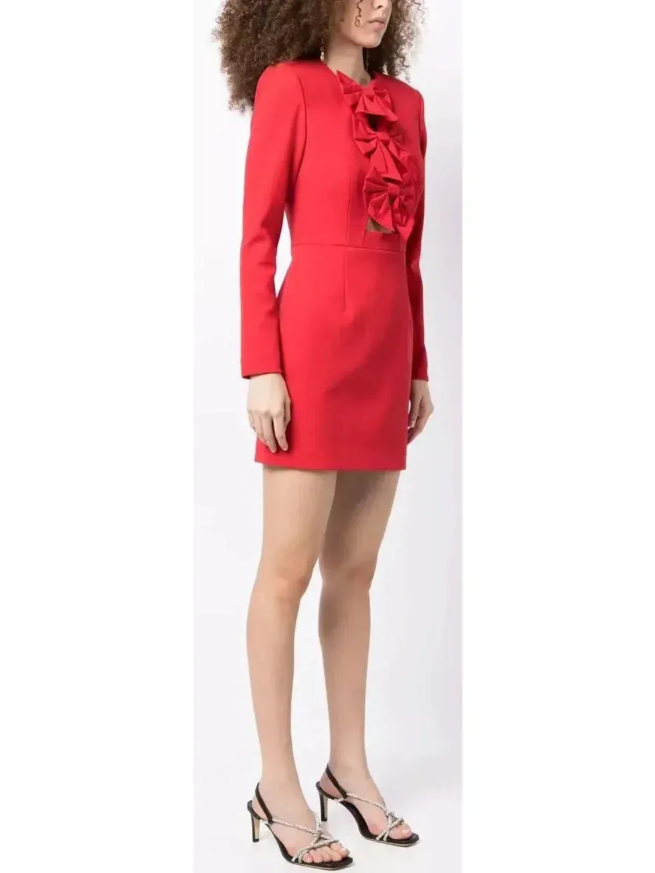 Bow-Embellished Scarlet Red Mini Dress