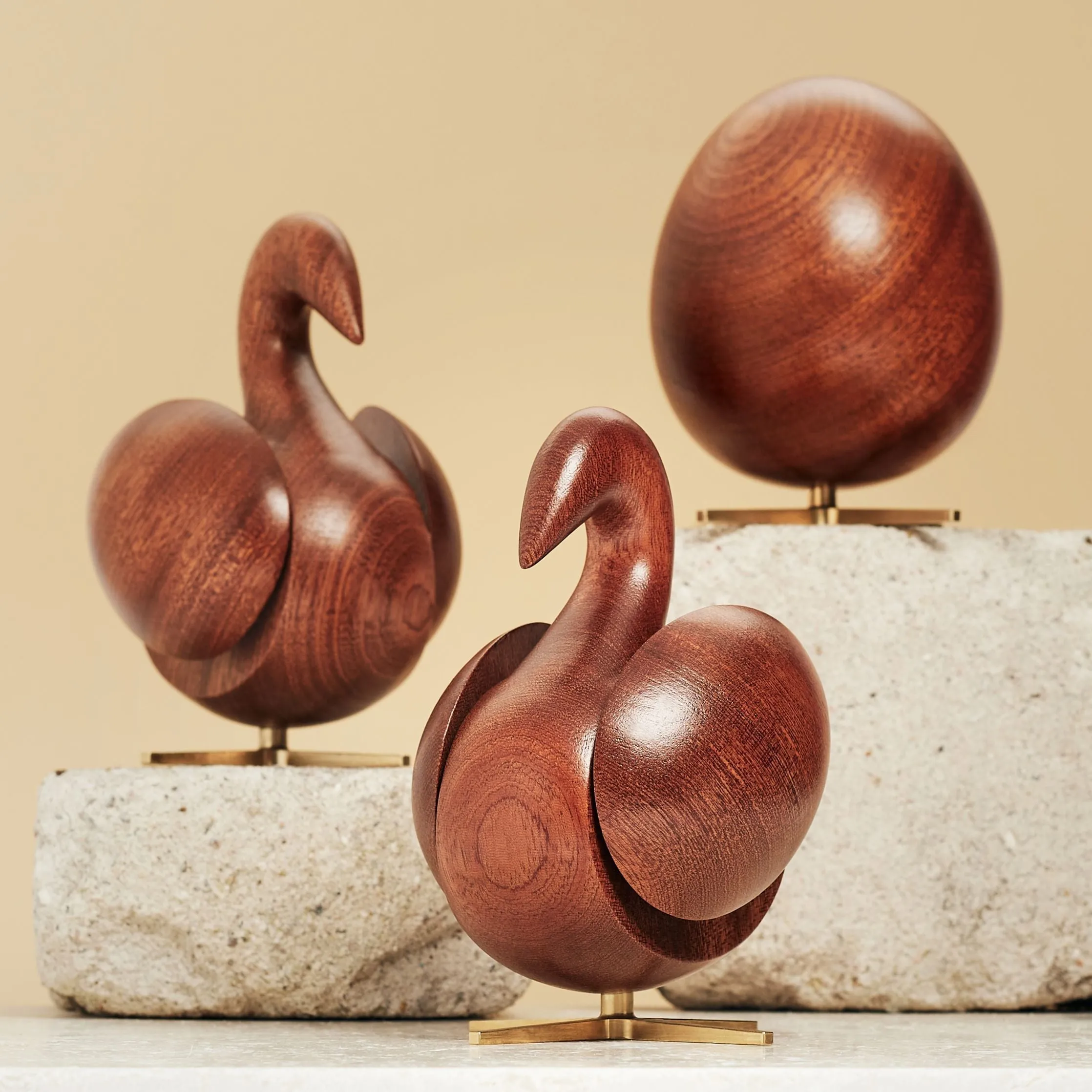 Brainchild Of The Swan Wooden Figure Mahogany, Brass Base