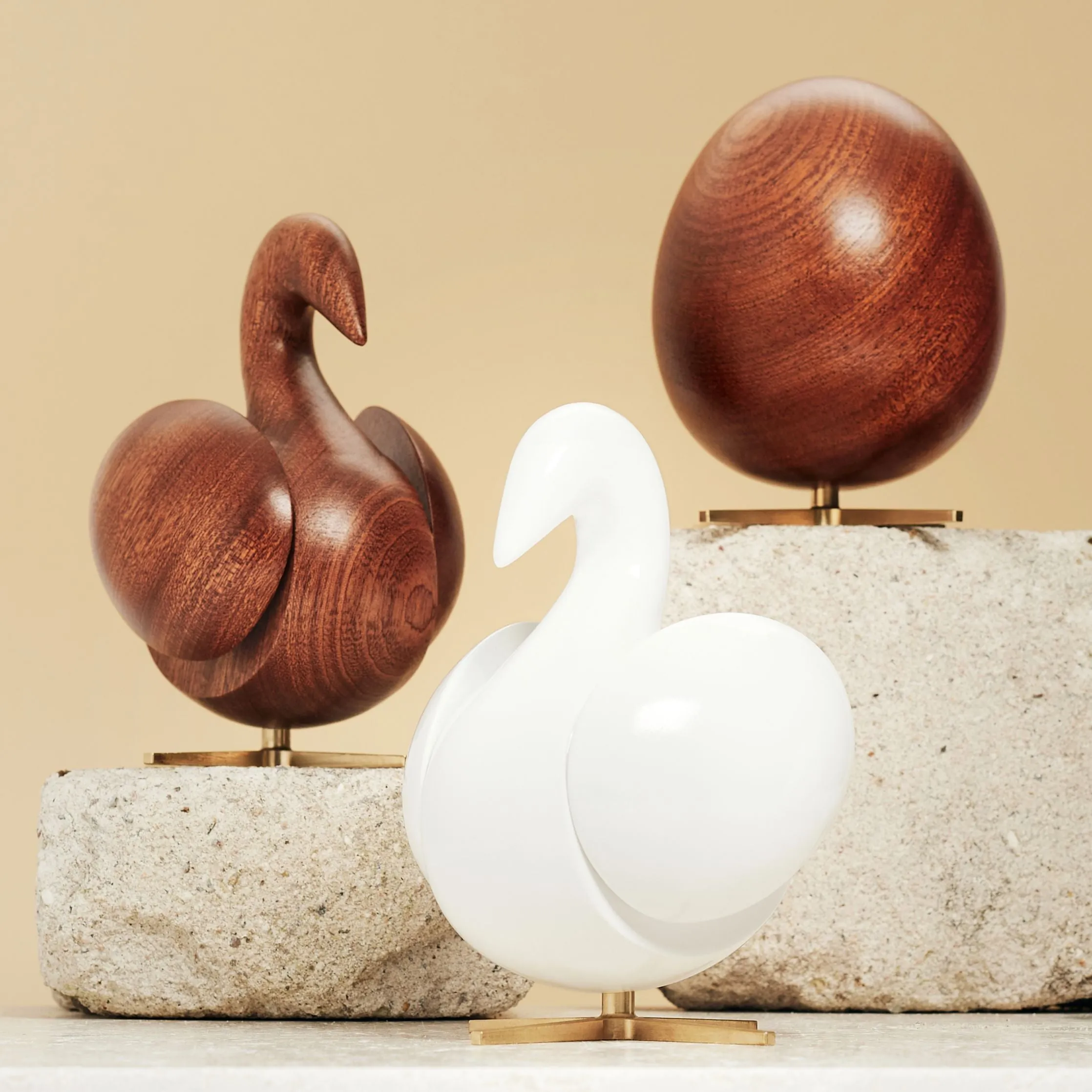 Brainchild Of The Swan Wooden Figure Mahogany, Brass Base