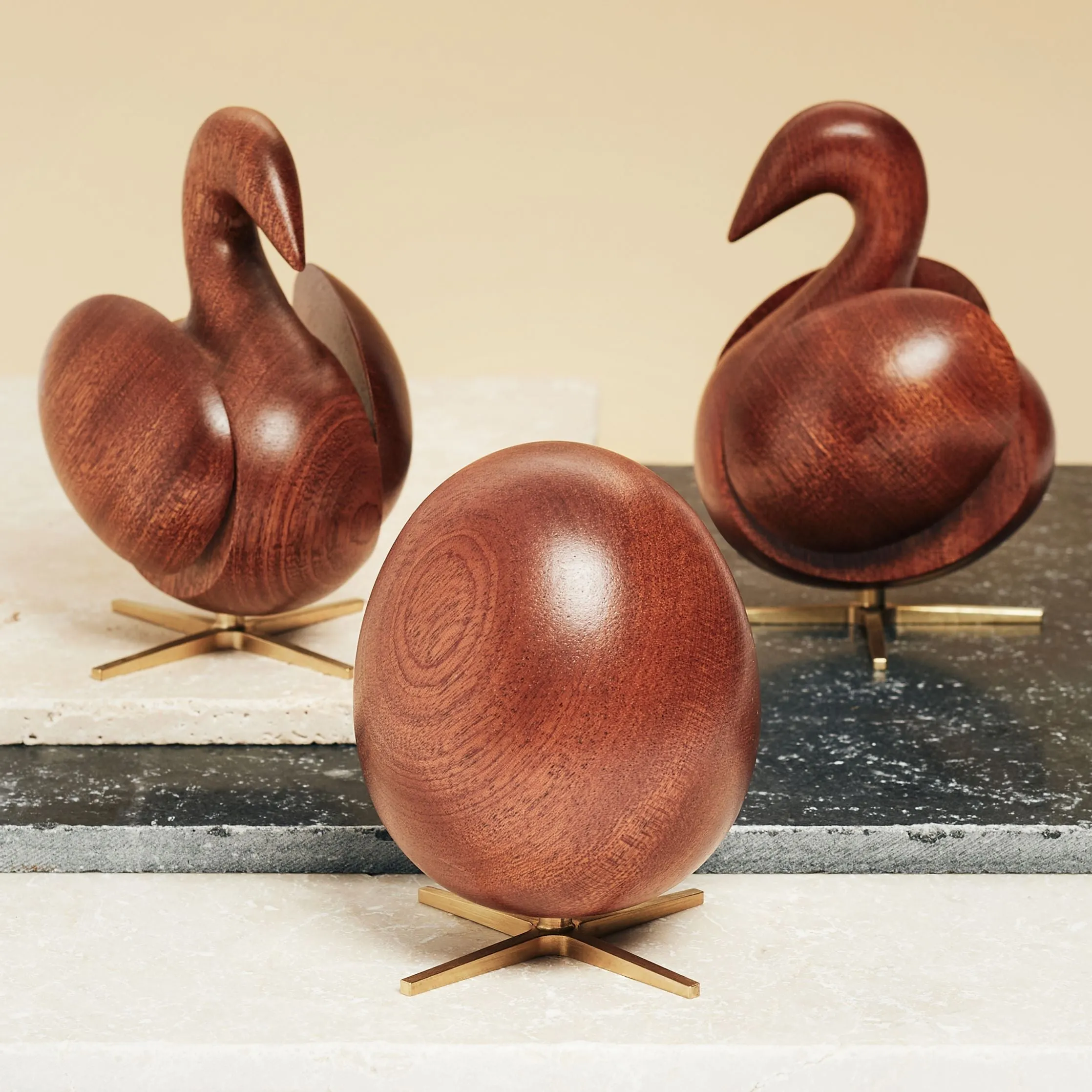 Brainchild Of The Swan Wooden Figure Mahogany, Brass Base