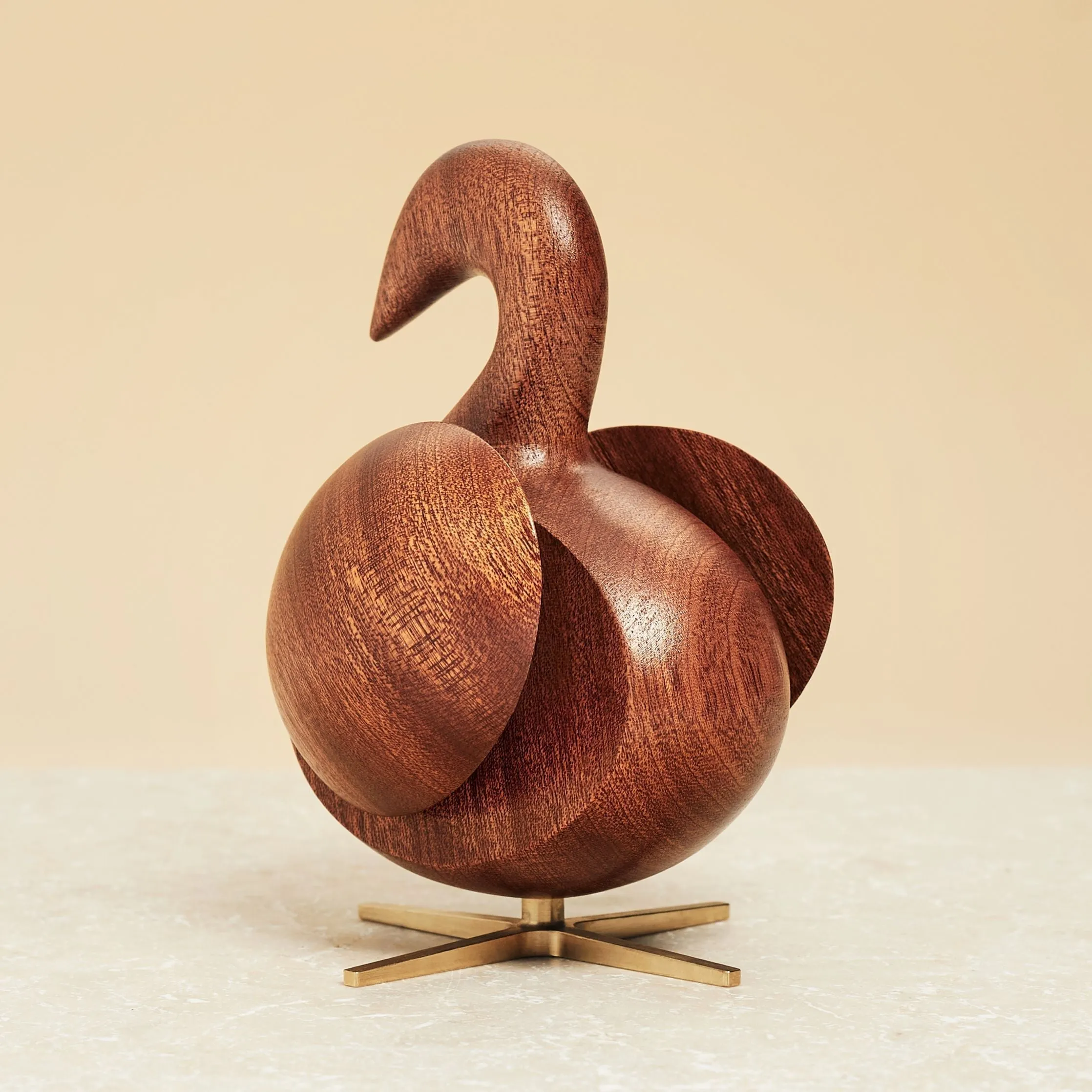 Brainchild Of The Swan Wooden Figure Mahogany, Brass Base