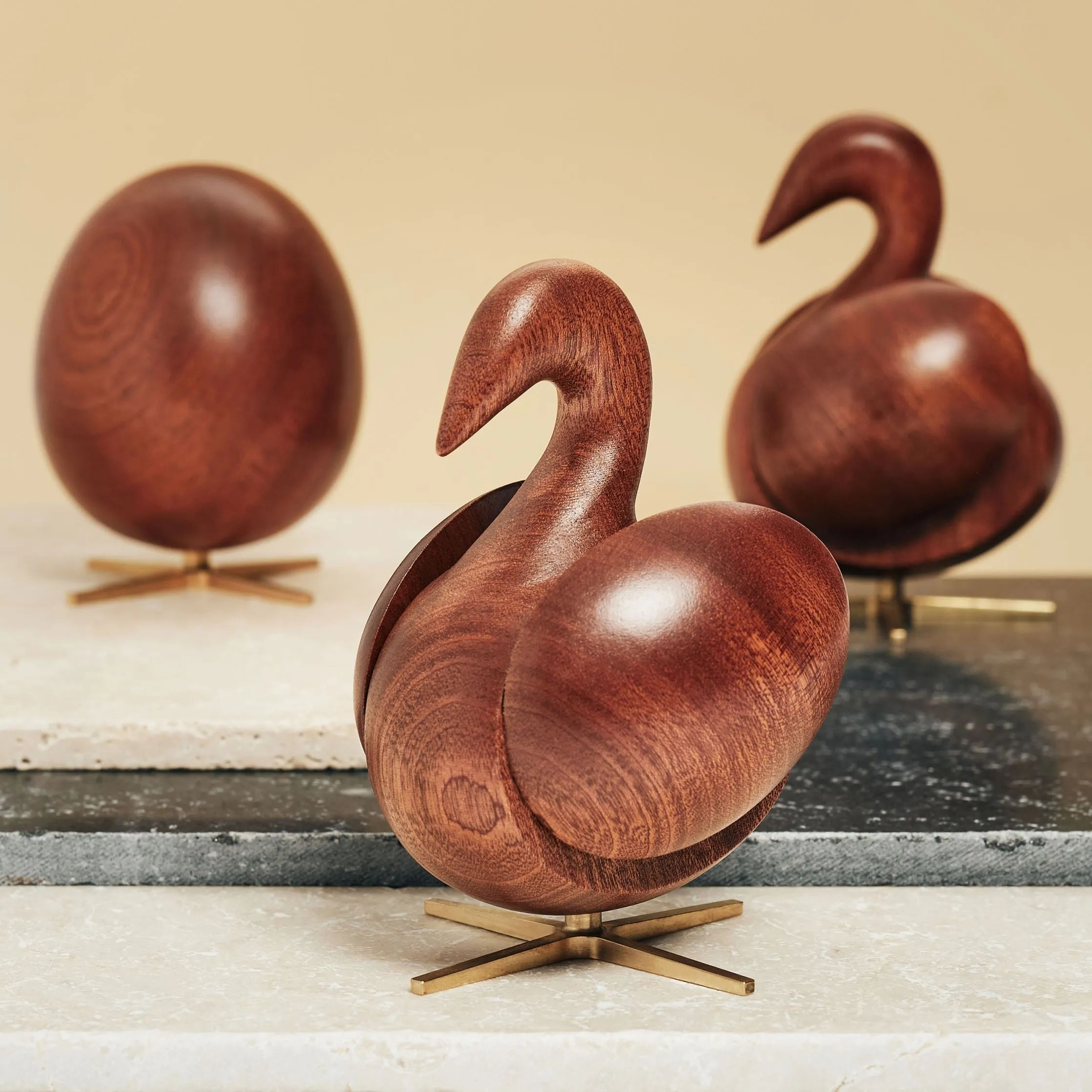 Brainchild Of The Swan Wooden Figure Mahogany, Brass Base