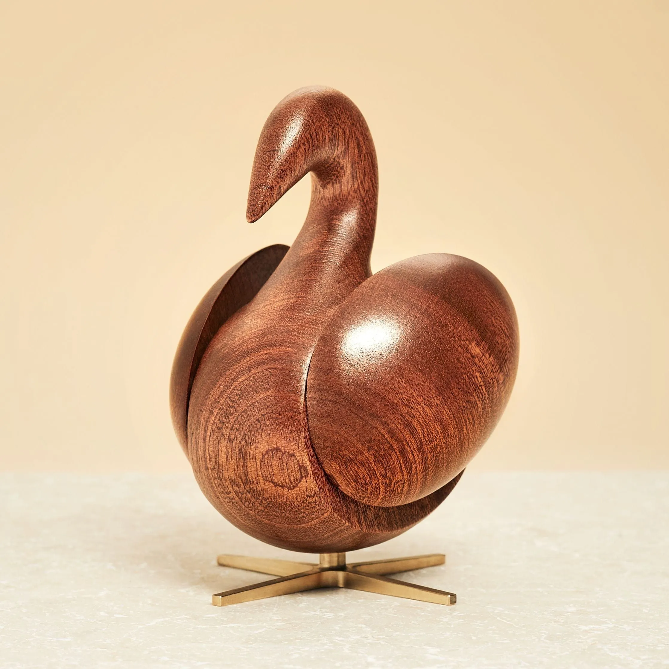 Brainchild Of The Swan Wooden Figure Mahogany, Brass Base