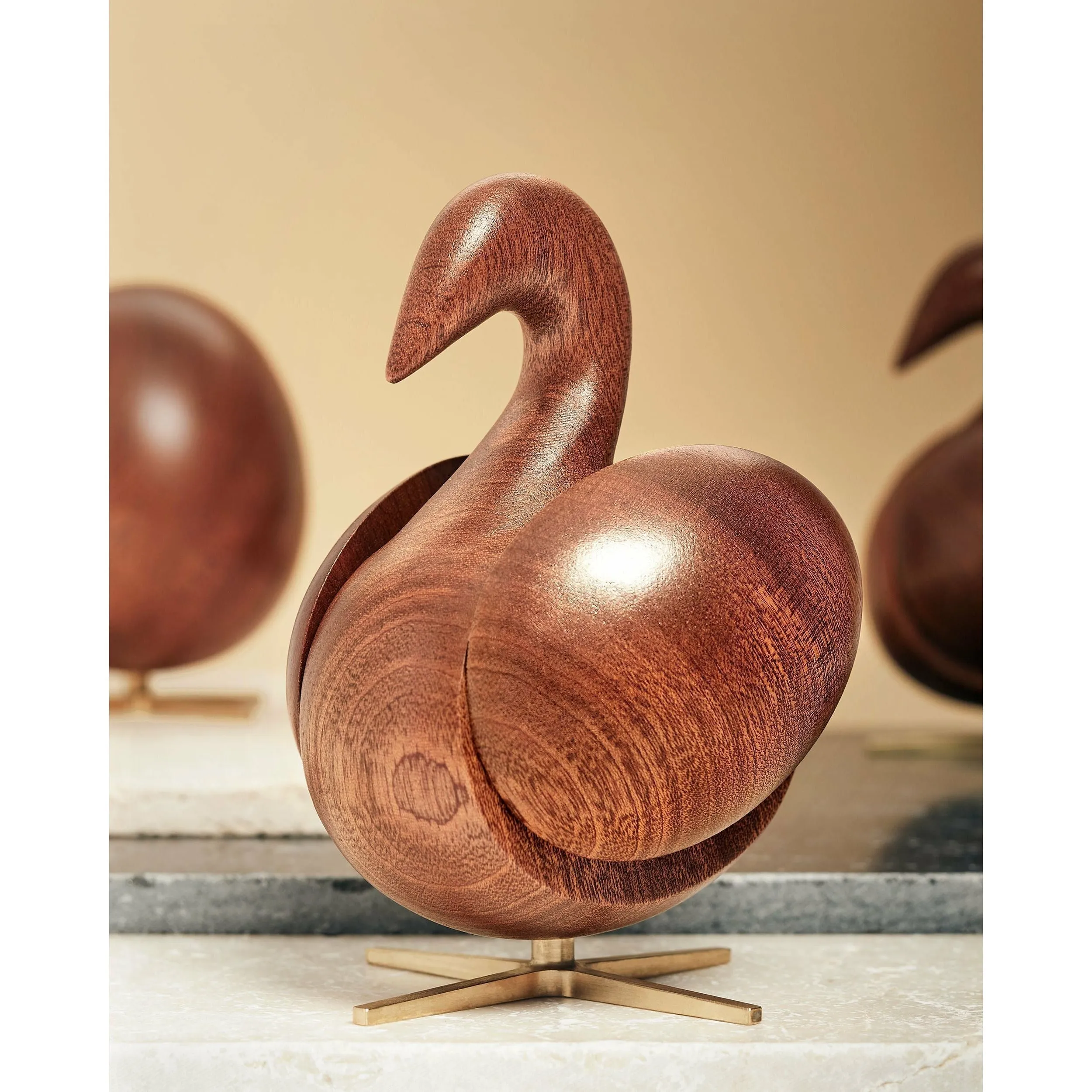 Brainchild Of The Swan Wooden Figure Mahogany, Brass Base