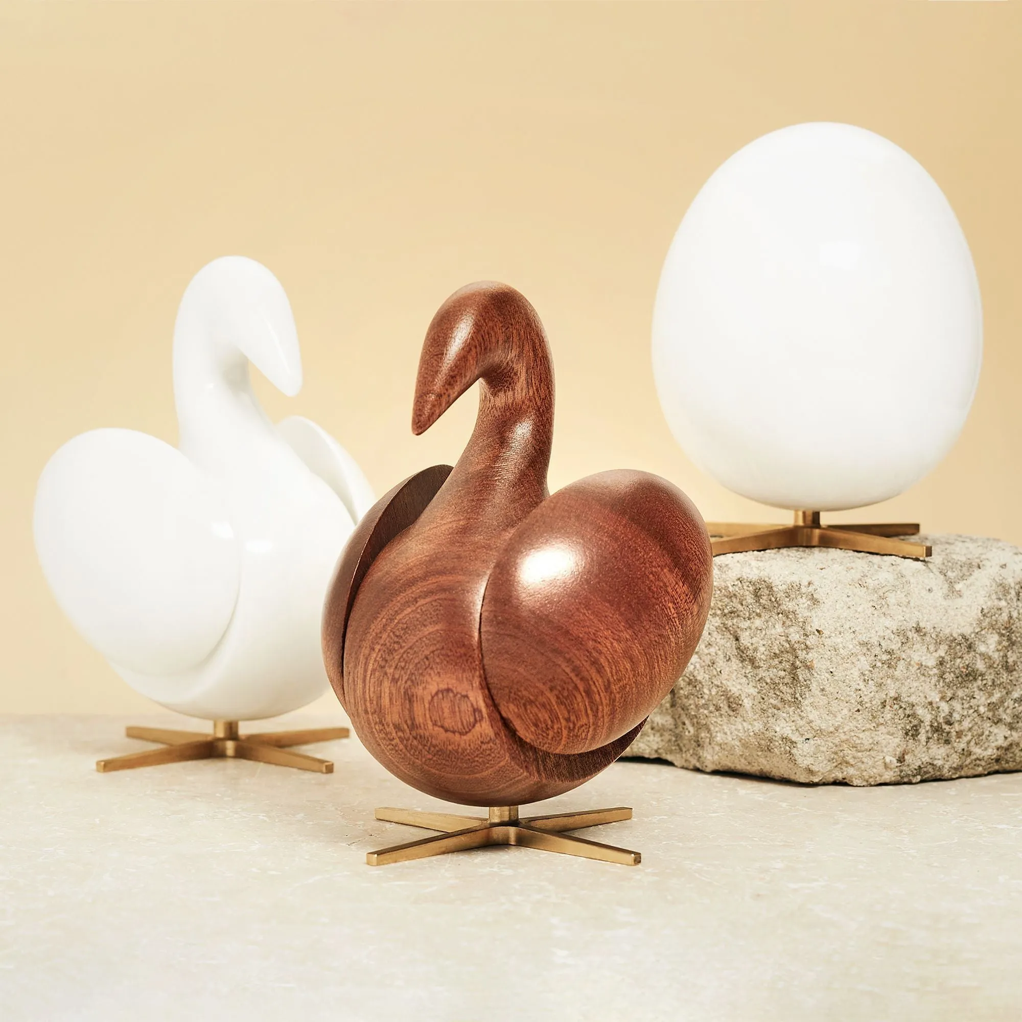 Brainchild Of The Swan Wooden Figure Mahogany, Brass Base