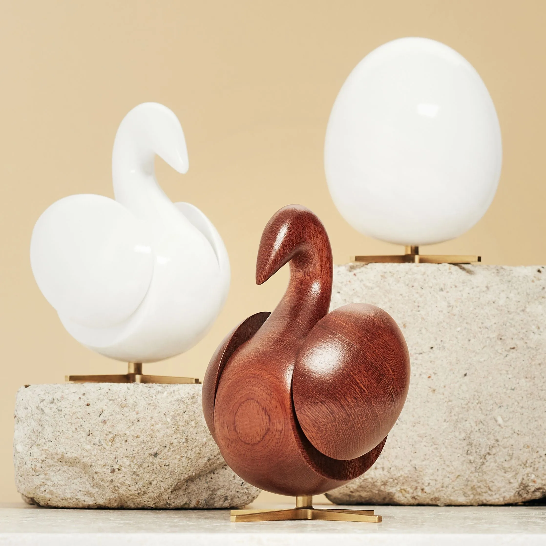 Brainchild Of The Swan Wooden Figure Mahogany, Brass Base